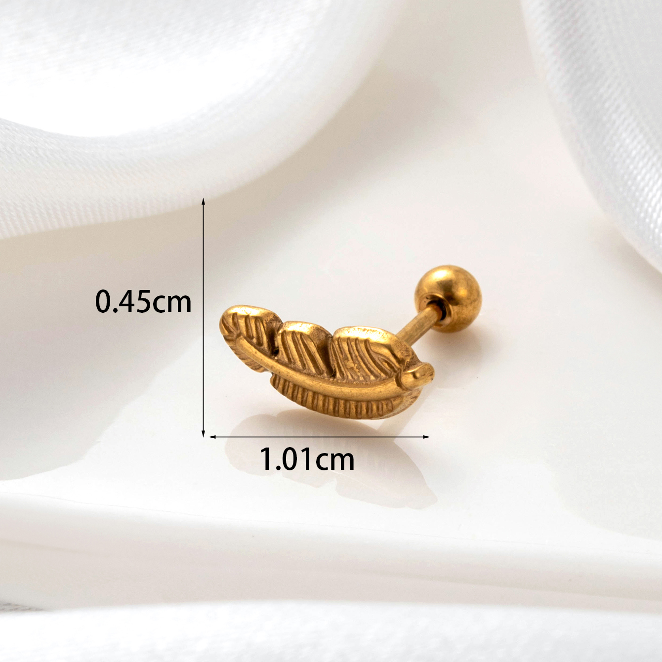 1 Piece Simple Series Simple Leaf Titanium Steel 18K Gold color Plated Material Women's Stud Earrings h5 